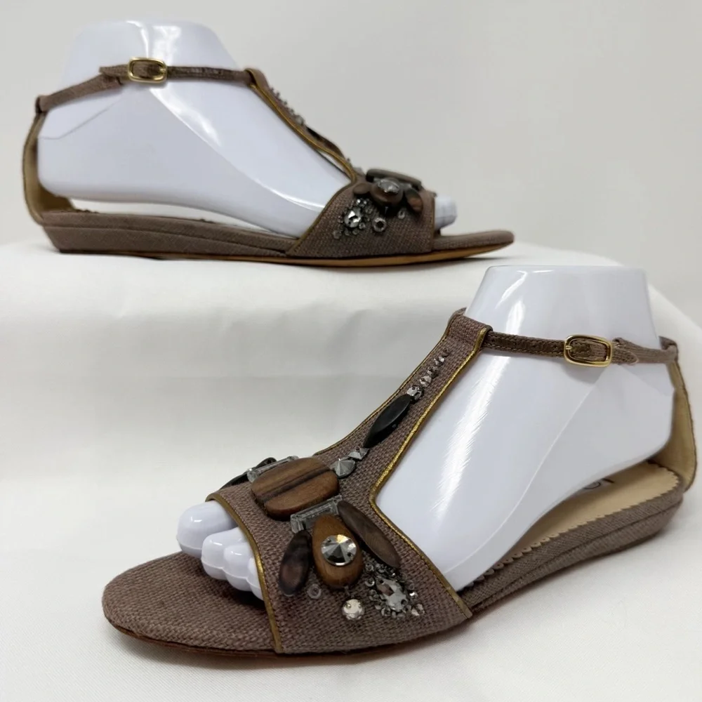 Oscar de la Renta Embellished T Strap Sandals Women EU 37 Made in Italy
